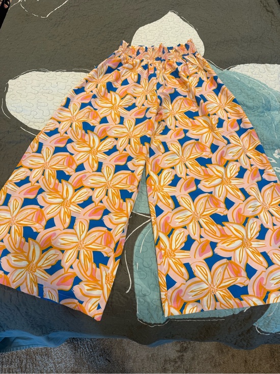 Pants - Wide-Leg Floral Print Pants in Blue, Pink & Yellow